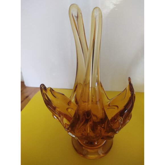 Vintage Chalet Canada Art Glass Vases Amber/Orange set of 2 1960's 11" - Picture 9 of 16